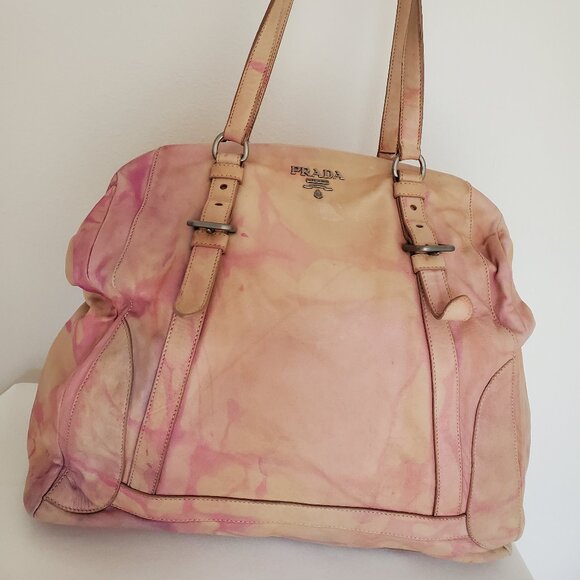 Prada XL bag beige peach purple Pink Leather double handle Tote tie dyed matinee - Picture 7 of 16